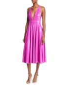 Plunging Tea-length Halter Cocktail Dress