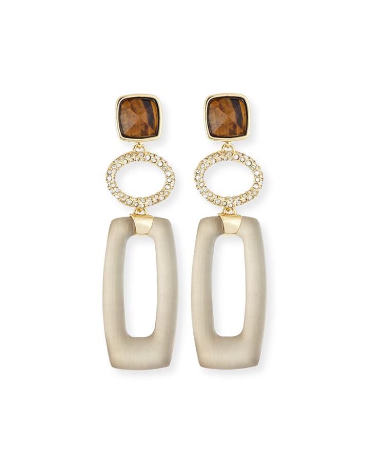 Alexis Bittar Tiger's Eye Lucite Link Drop Earrings, Women's, Warm Grey
