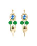 Green Pompom Dangle Earrings