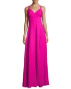 Wide-strap Crepe A-line Gown, Fuchsia