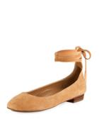 Cherie Suede Ankle-wrap Flat, Brown