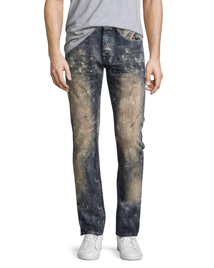 Demon Erosion Paint Splatter Slim Jeans, Indigo