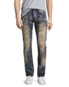 Demon Erosion Paint Splatter Slim Jeans, Indigo