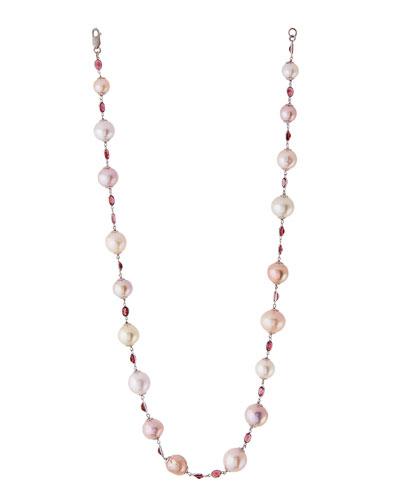 18k Multicolored Pearl & Garnet Necklace