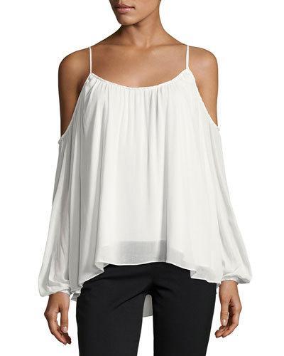 Isabelle Twist-trim Cold-shoulder Blouse, White