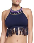 Fressia Embellished Fringe-trim High-neck