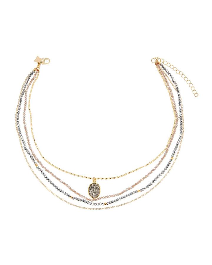 Hematite-tone Druzy 4-chain Necklace
