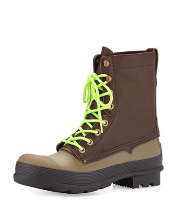 Original Rubber Lace-up Two-tone Boots, Brown/green