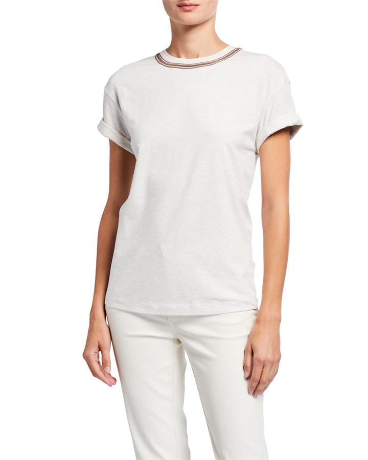 Crewneck Stretch Cotton Jersey T-shirt W/