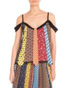 Animal-tie Printed Off-the-shoulder Blouse,