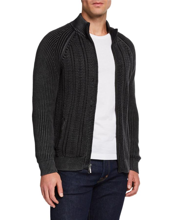 Men's Stand Collar Cable Cardigan