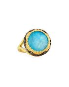 Old World Turquoise & Moonstone Doublet Scallop Ring W/ Diamonds,