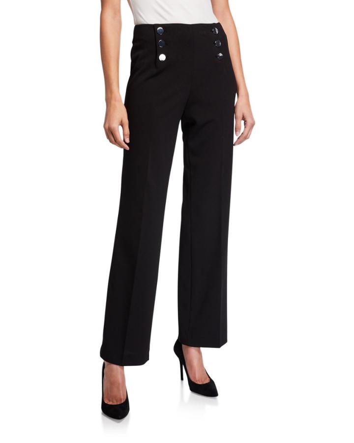 Button Detail Wide-leg Pants