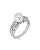 Elegant 14k White Gold Diamond & Pearl Ring,