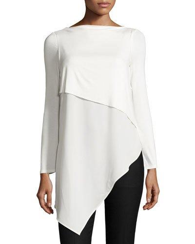 Long-sleeve Asymmetric Blouse, Ivory