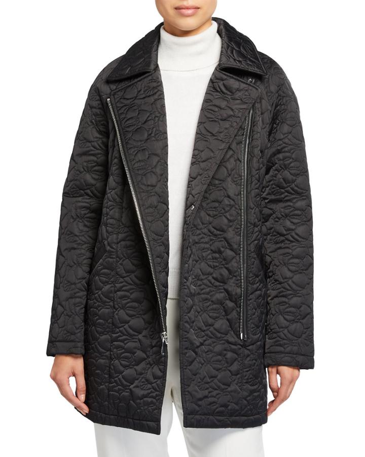 Floral Quilt Asymmetric Zip Coat