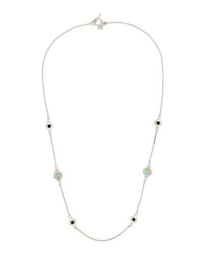 New World Turquoise & Quartz Doublet Station Necklace With Diamonds