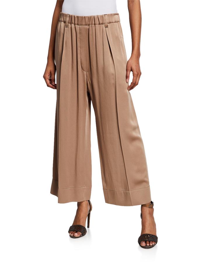 Wide-leg Satin Cady Square-cut Pants