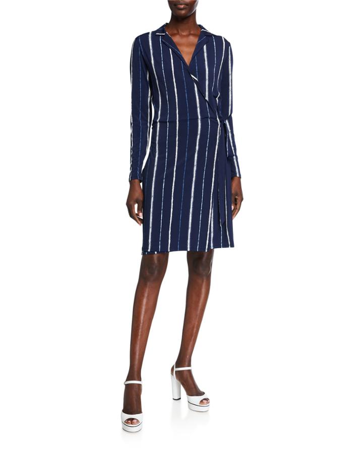 Long-sleeve Notch-collar Wrap Dress