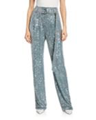 Sequined High-waist Belted Pants