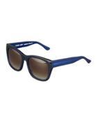 Blasty Printed Square Acetate Sunglasses, Blue/brown