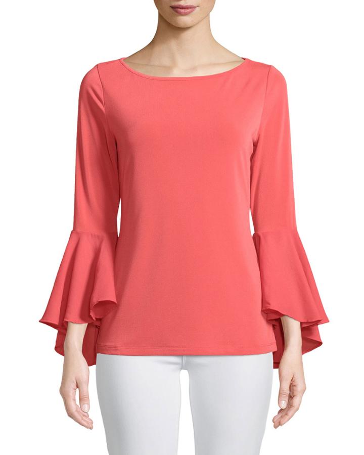 Stretch-crepe Flutter-sleeve Top
