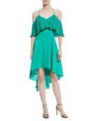 Cold-shoulder Dress W/ Pleated Flounce Top