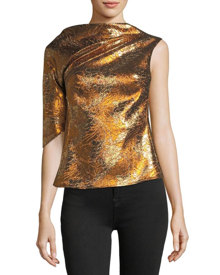 Metallic Jacquard One-shoulder Top