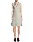 Sleeveless V-neck A-line Stretch-denim W/