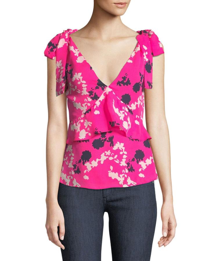 Sierra Floral Silk V-neck Top