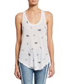 Ecru Floral-embroidered Racerback Tank