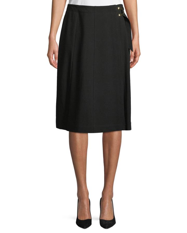 A-line Wrap-front Crepe Skirt W/ Buckle Detail