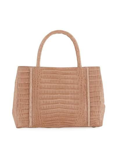 Small Sectional Crocodile Tote Bag, Taupe