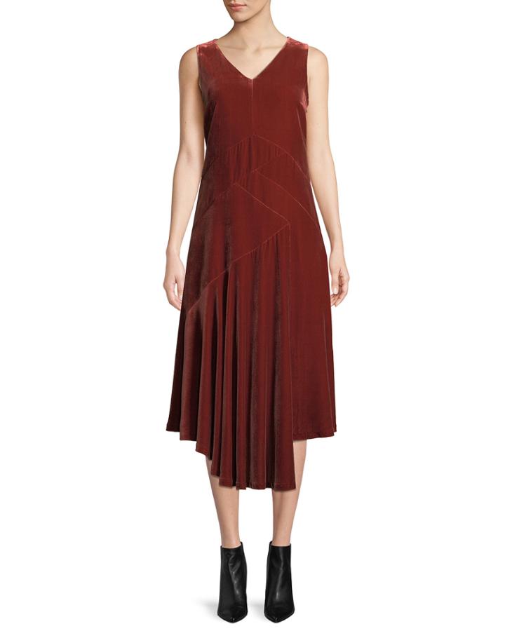 Ashlena V-neck Sleeveless Asymmetric Draped Velvet