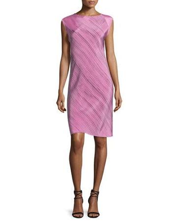 Sleeveless Grid-print Spiral Dress, Pink