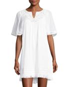 Flutter-sleeve Fringed-hem Dress
