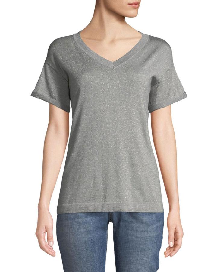 Metallic Cashmere V-neck Tee
