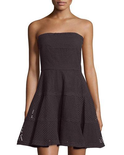 Strapless Eyelet Fit-&-flare Dress, Black