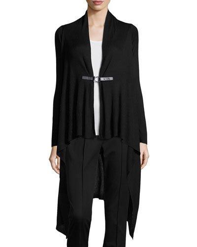 Long-sleeve Ribbed Long Cardigan, Black