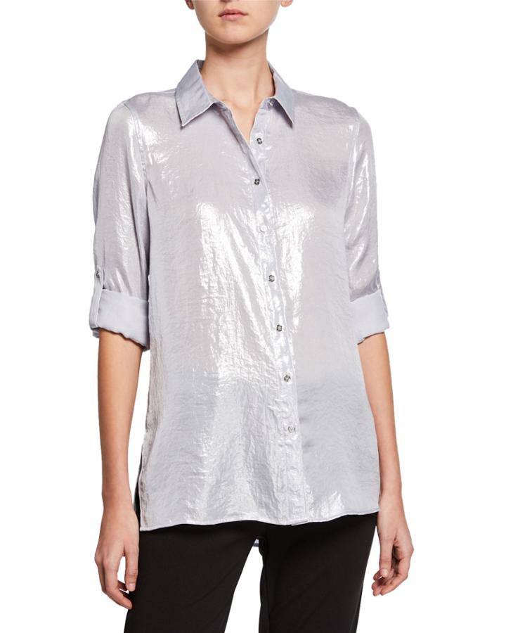 Metallic Georgette Top W/ Roll-tab