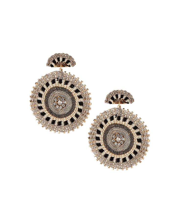 Circular Rhinestone Bead Earrings, White