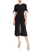 Tie-cuff Cropped Wide-leg Jumpsuit