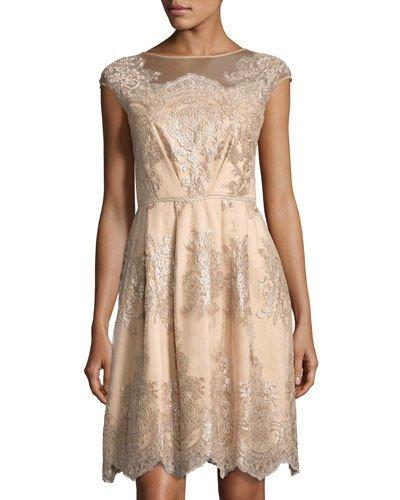Embroidered Tulle Fit & Flare Dress,