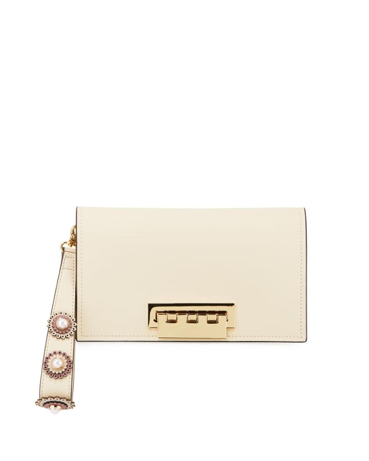 Earthette Leather Clutch Bag With Floral Wristlet