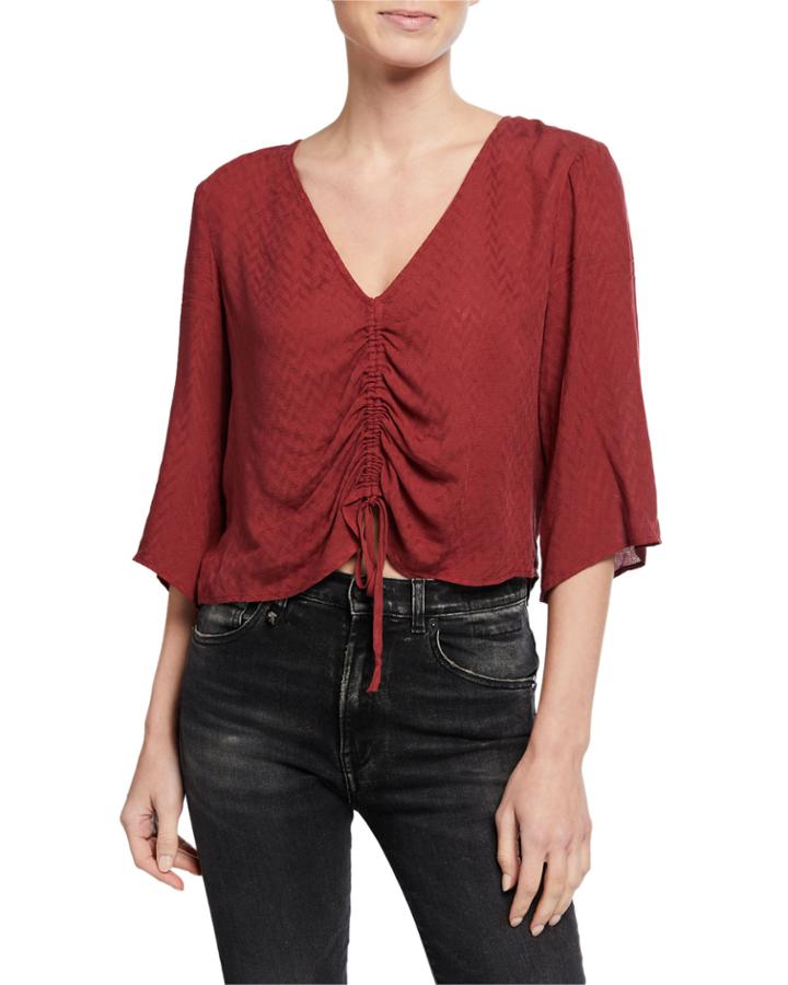 Half-sleeve Drawstring-front Top