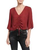 Half-sleeve Drawstring-front Top