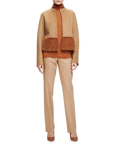 Lucas Fur-trim Zip-front Jacket, Teak/cinder