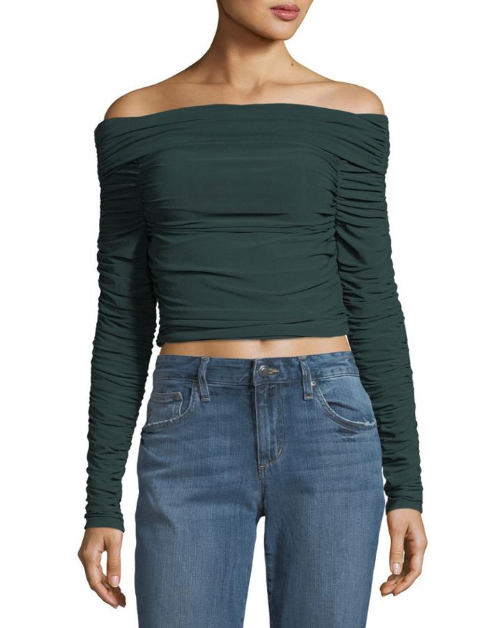 Terence Off-the-shoulder Long-sleeve Ruched Jersey Top