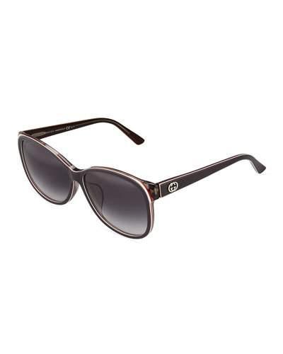 Cat-eye Acetate Sunglasses, Gray/white