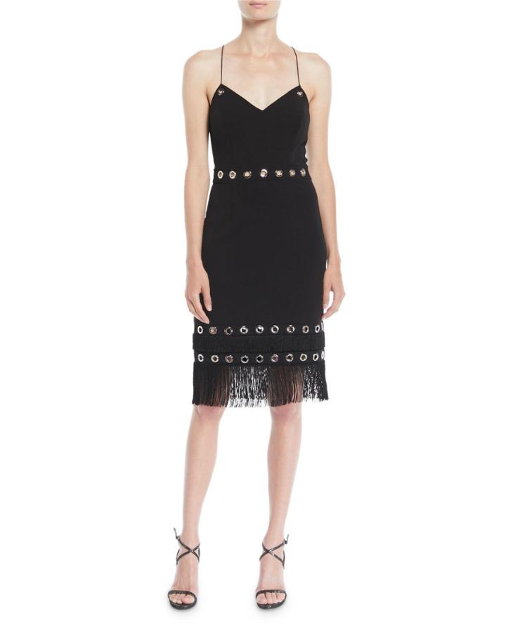 Crisscross Cocktail Dress W/ Grommets & Fringe